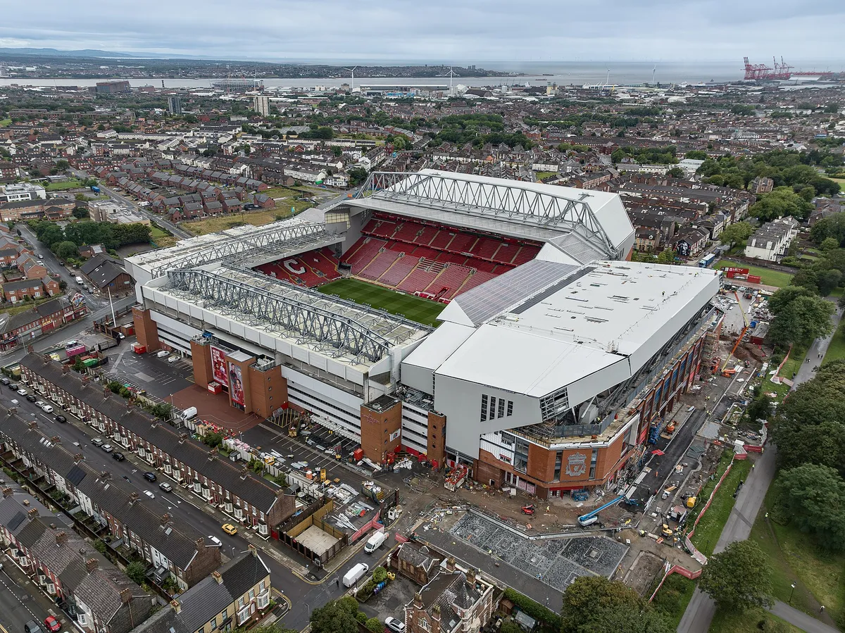 Liverpool'un stadı Anfield'ın havadan görünümü